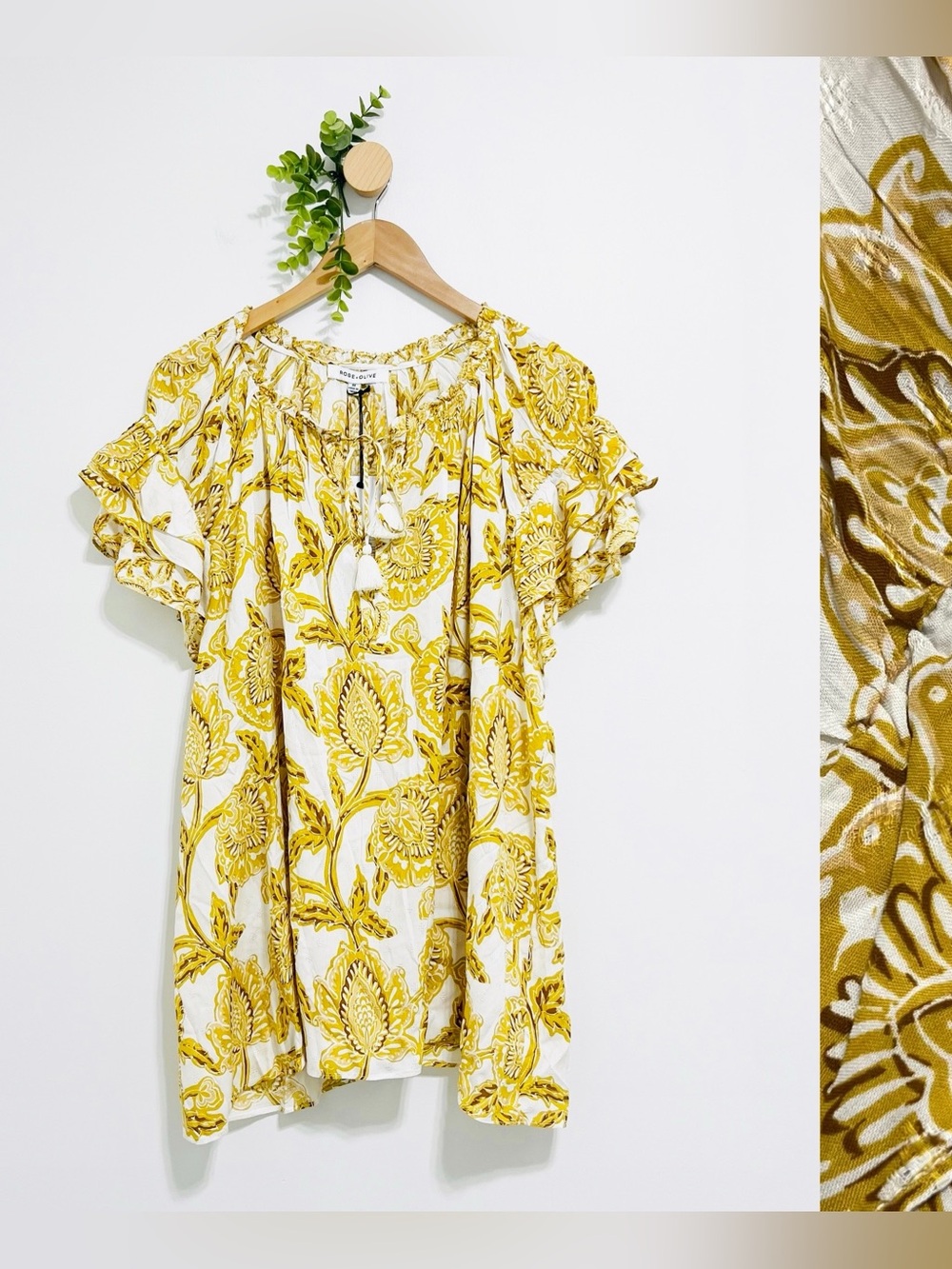 Rose & Olive NWT 100% Rayon Mustard Yellow Floral Boho Blouse Plus Size